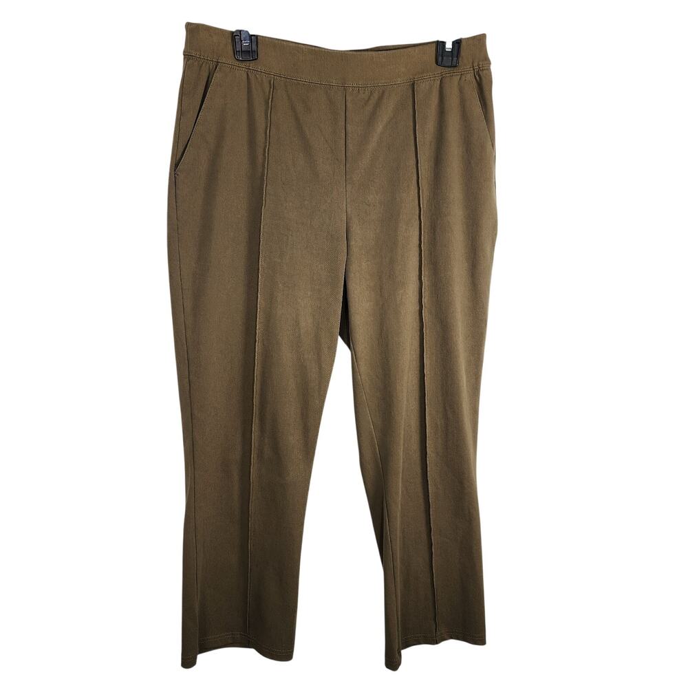 Denim & Co Womens Knit Easy Flex Twill Crop Kick Pants Medium A596313 Deep Olive